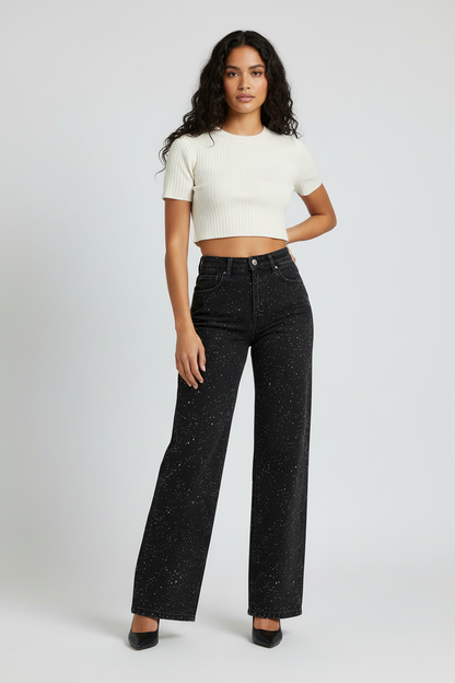Phoebe | Straight-Leg Jeans Light Blue Denim High-Waist Rhinestone for Women