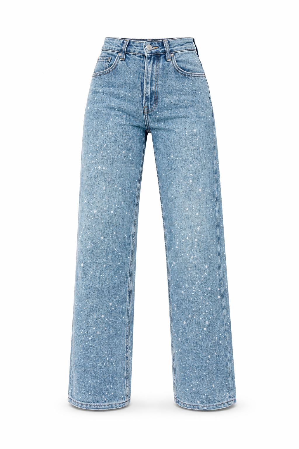 Phoebe | Straight-Leg Jeans Light Blue Denim High-Waist Rhinestone for Women