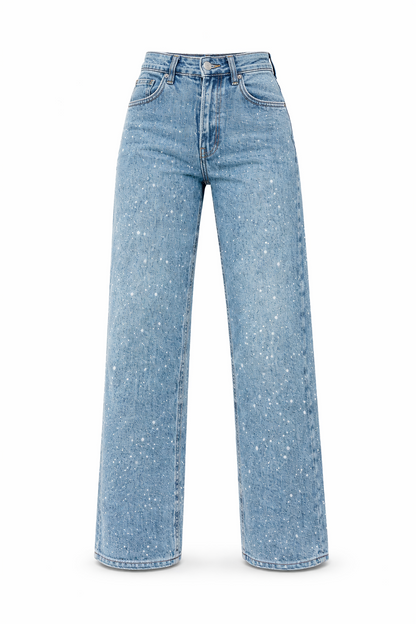 Phoebe | Straight-Leg Jeans Light Blue Denim High-Waist Rhinestone for Women