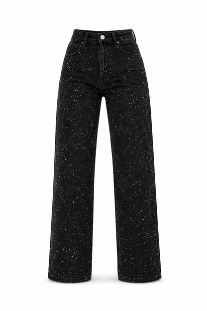 Phoebe | Straight-Leg Jeans Light Blue Denim High-Waist Rhinestone for Women