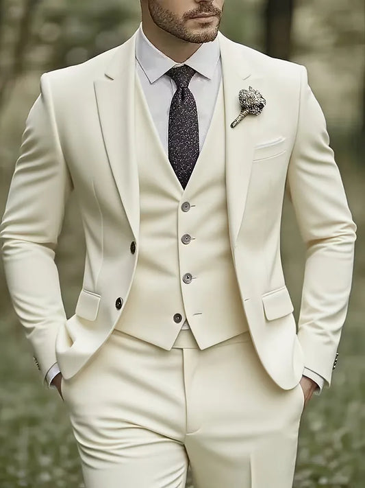 Montgomery | Suit Ivory Slim Fit Three-Piece Notch Lapel for Men