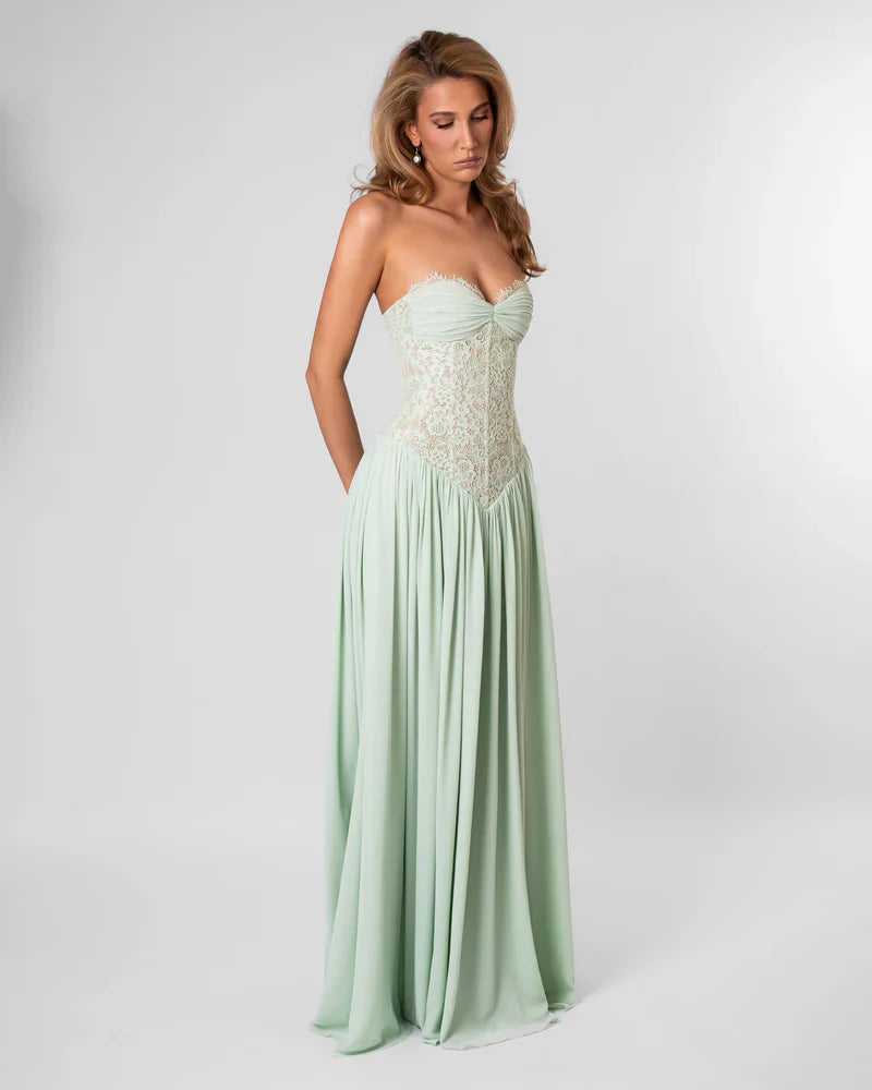 Elspeth | Maxi Party Dress Pink Lace Corset Halter for Women