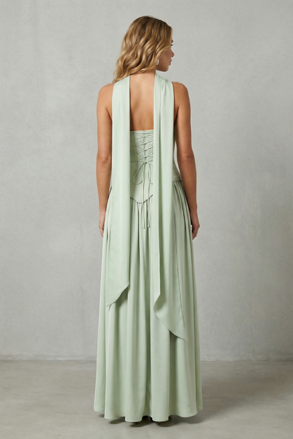 Rosalind | Maxi Formal Dress Sage Green Strapless Asymmetric Draped Slit for Women
