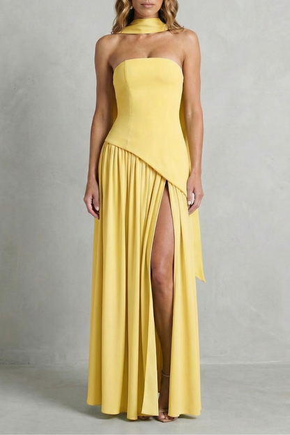 Rosalind | Maxi Formal Dress Sage Green Strapless Asymmetric Draped Slit for Women