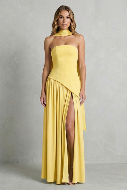 Rosalind | Maxi Formal Dress Sage Green Strapless Asymmetric Draped Slit for Women