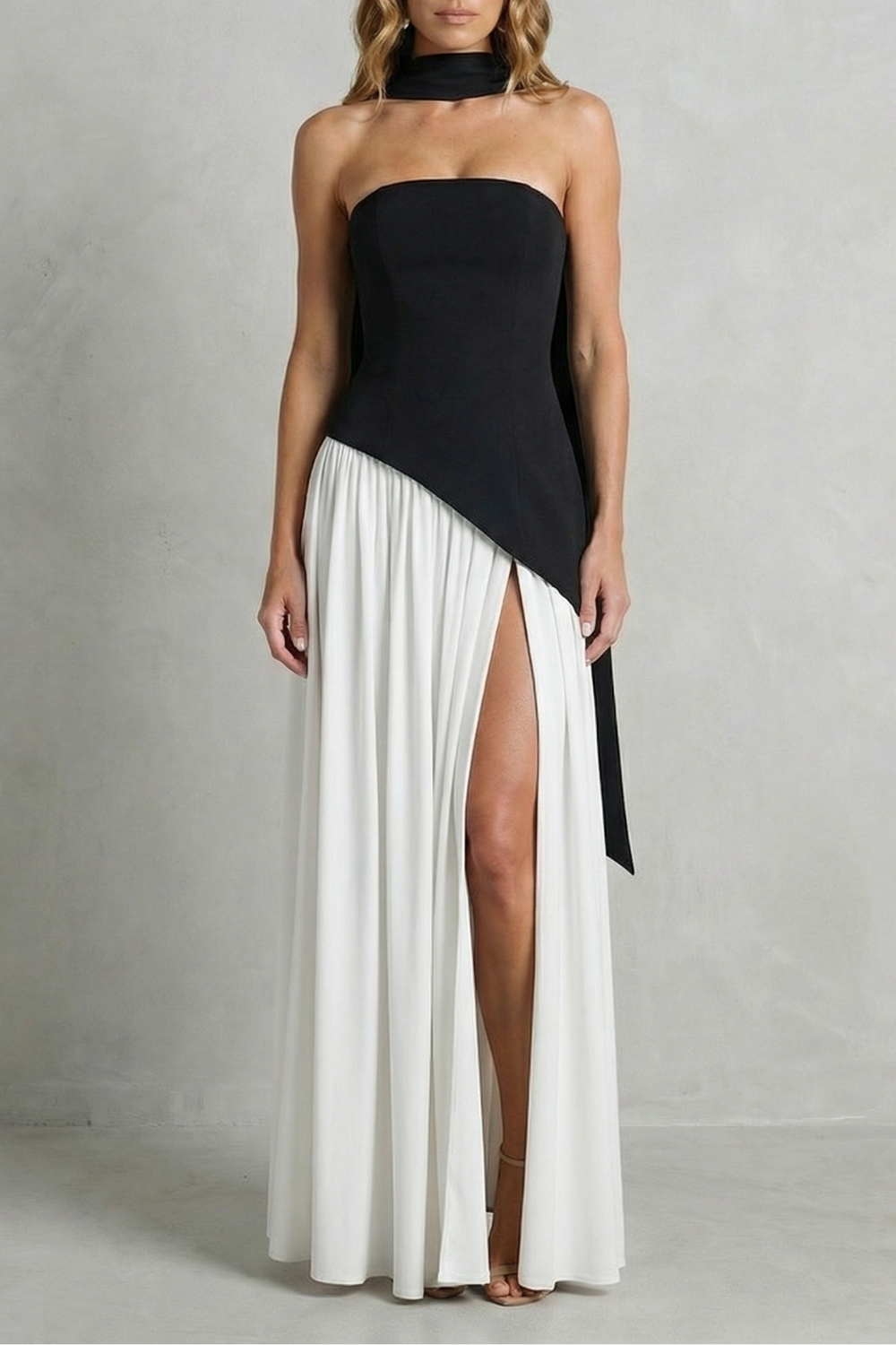 Rosalind | Maxi Formal Dress Sage Green Strapless Asymmetric Draped Slit for Women