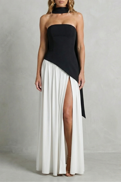 Rosalind | Maxi Formal Dress Sage Green Strapless Asymmetric Draped Slit for Women
