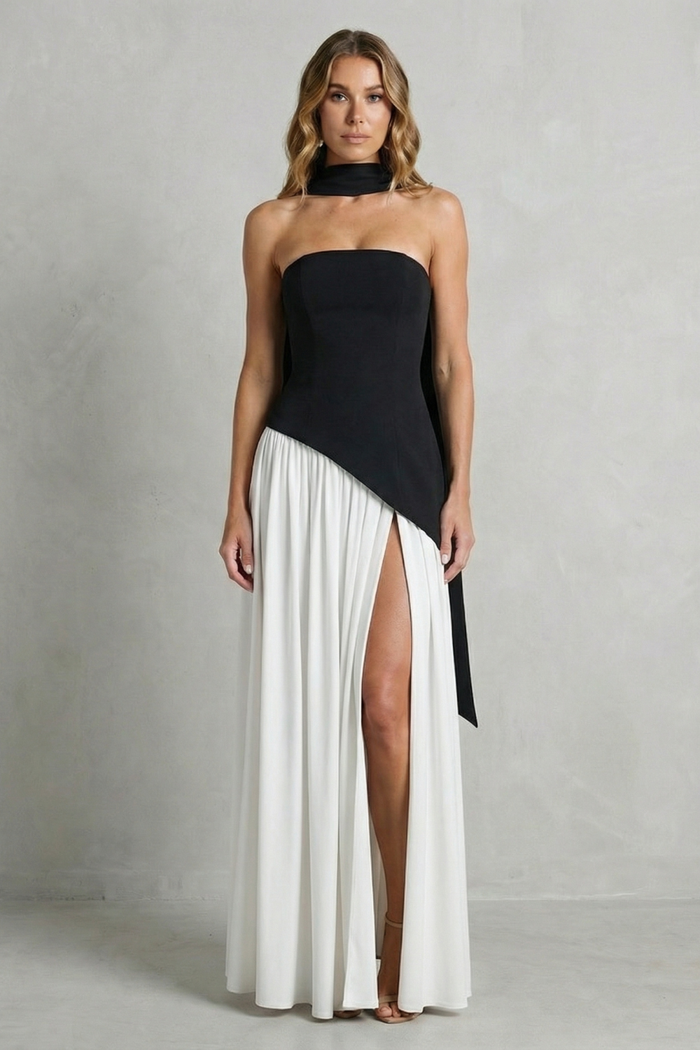 Rosalind | Maxi Formal Dress Sage Green Strapless Asymmetric Draped Slit for Women