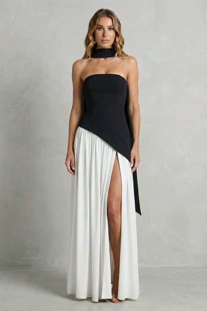 Rosalind | Maxi Formal Dress Sage Green Strapless Asymmetric Draped Slit for Women