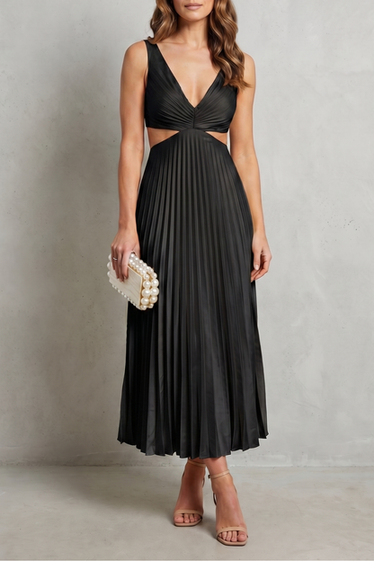Rosalind | Maxi Dress Yellow Pleated Cut-Out V-Neck for Women