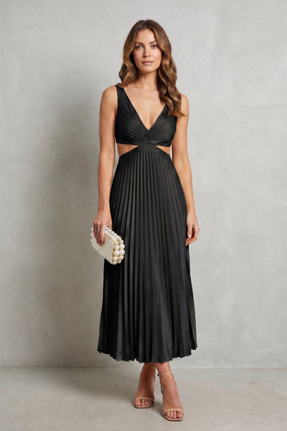 Rosalind | Maxi Dress Yellow Pleated Cut-Out V-Neck for Women