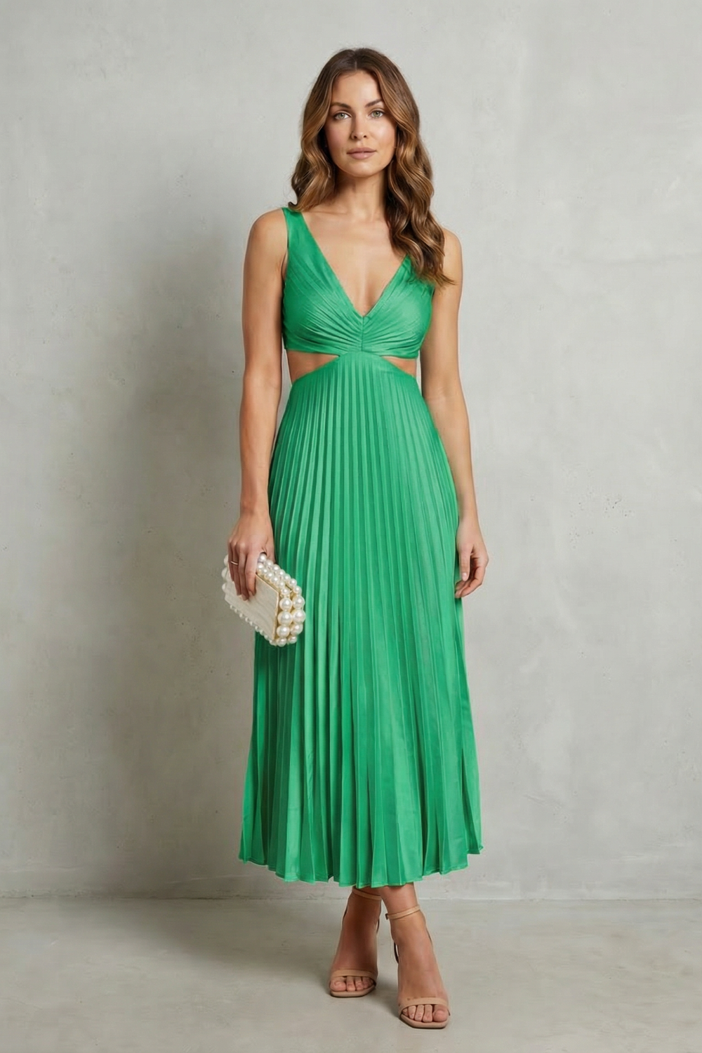 Rosalind | Maxi Dress Yellow Pleated Cut-Out V-Neck for Women