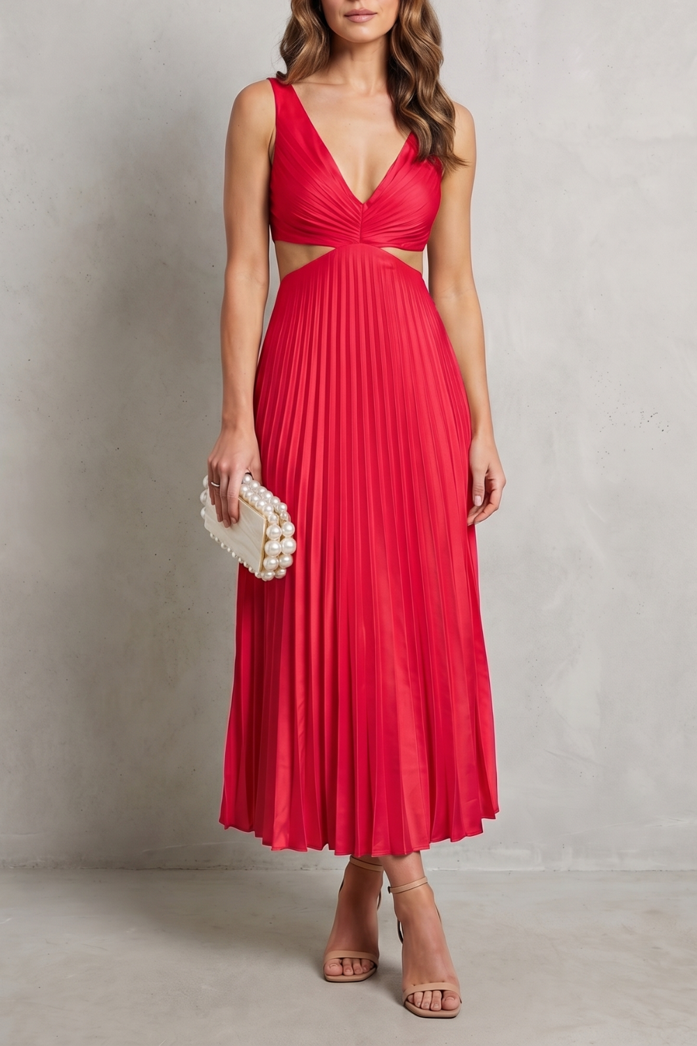 Rosalind | Maxi Dress Yellow Pleated Cut-Out V-Neck for Women