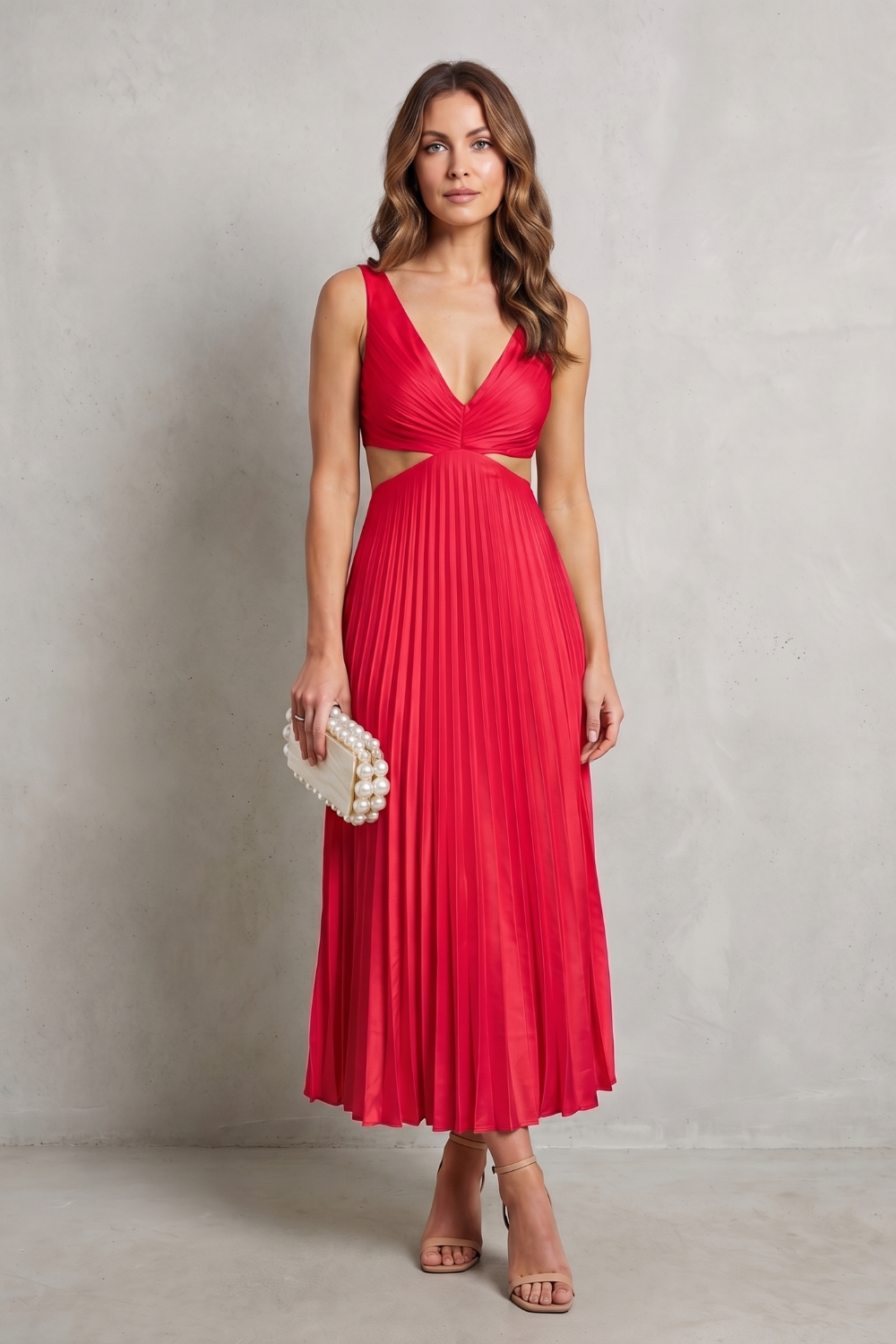 Rosalind | Maxi Dress Yellow Pleated Cut-Out V-Neck for Women