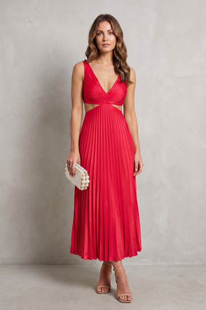 Rosalind | Maxi Dress Yellow Pleated Cut-Out V-Neck for Women