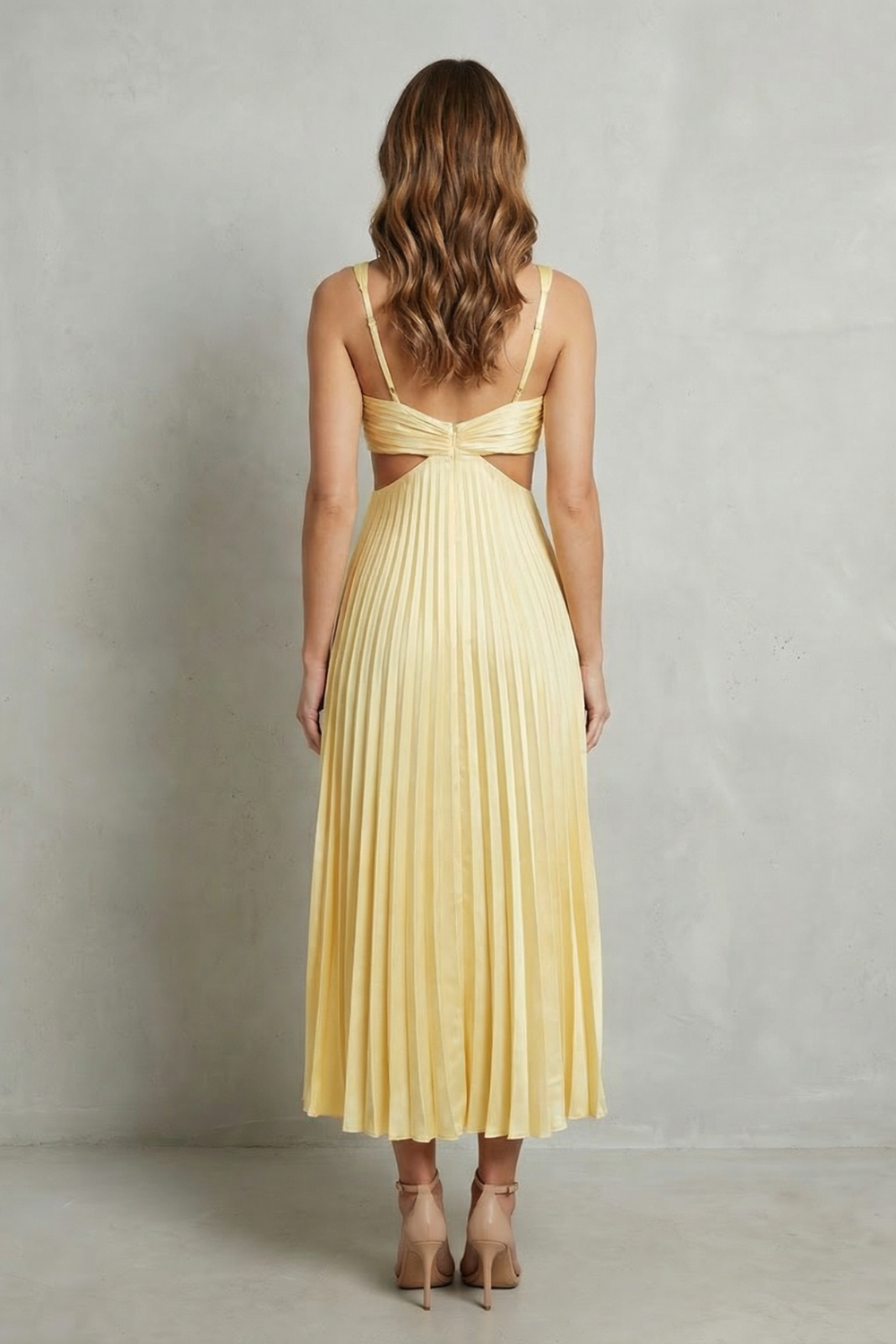 Rosalind | Maxi Dress Yellow Pleated Cut-Out V-Neck for Women