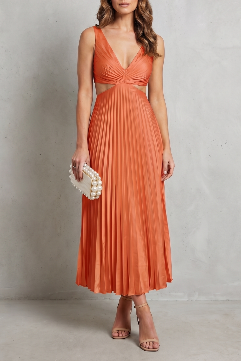 Rosalind | Maxi Dress Yellow Pleated Cut-Out V-Neck for Women