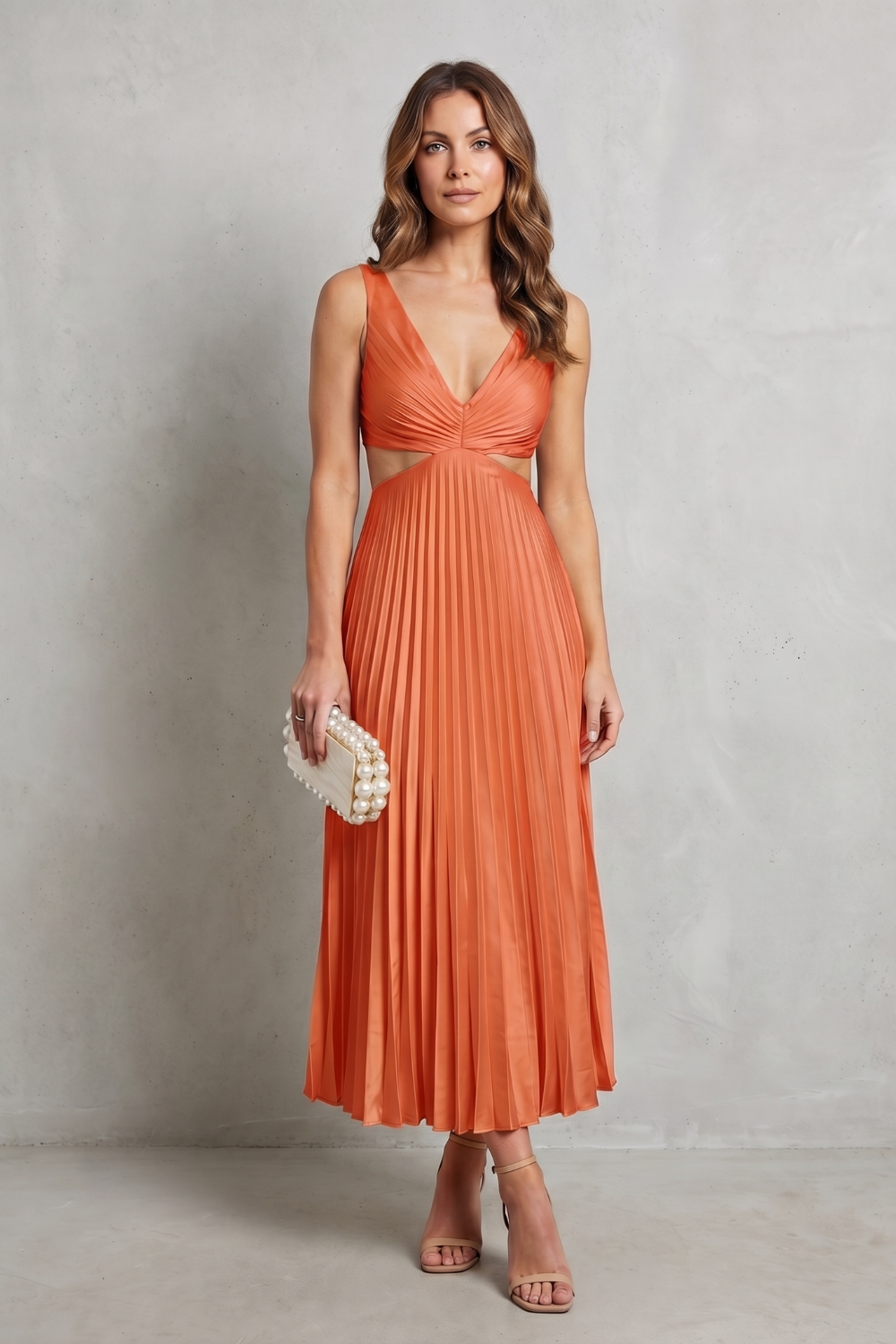 Rosalind | Maxi Dress Yellow Pleated Cut-Out V-Neck for Women