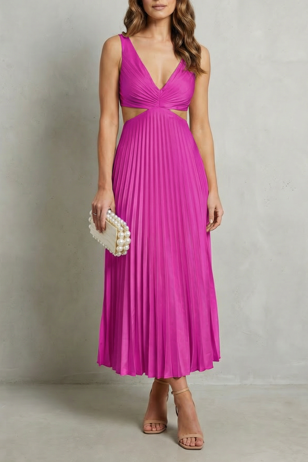Rosalind | Maxi Dress Yellow Pleated Cut-Out V-Neck for Women