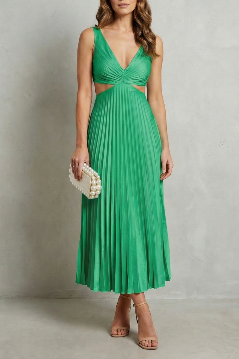Rosalind | Maxi Dress Yellow Pleated Cut-Out V-Neck for Women
