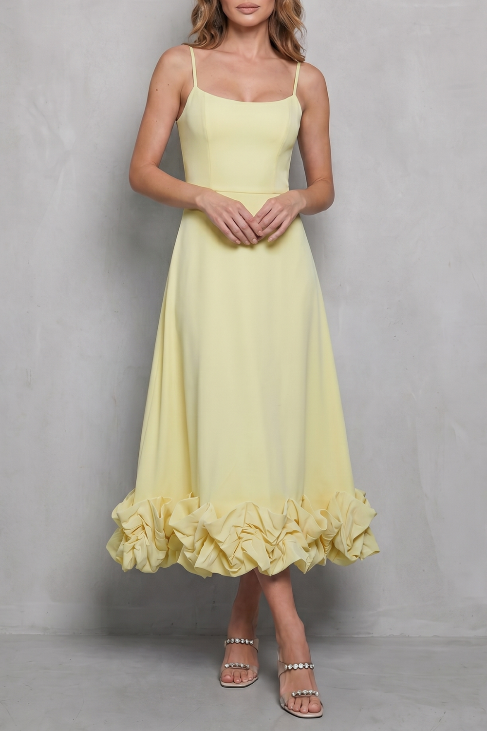 Phoebe | Midi Dress Baby Blue Ruffle Hem Spaghetti Strap for Women
