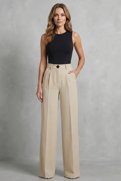 Rowena | Wide-Leg Trousers White Tailored High-Waist Pleated for Women