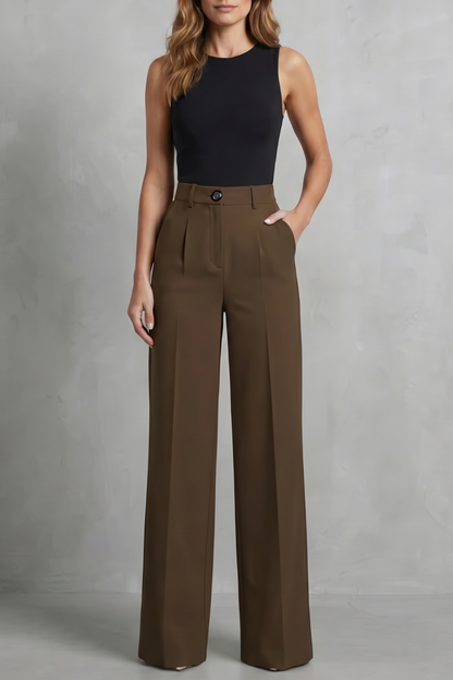 Rowena | Wide-Leg Trousers White Tailored High-Waist Pleated for Women