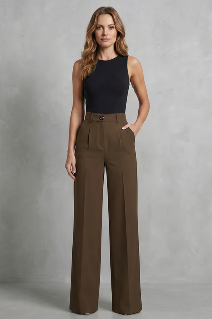 Rowena | Wide-Leg Trousers White Tailored High-Waist Pleated for Women