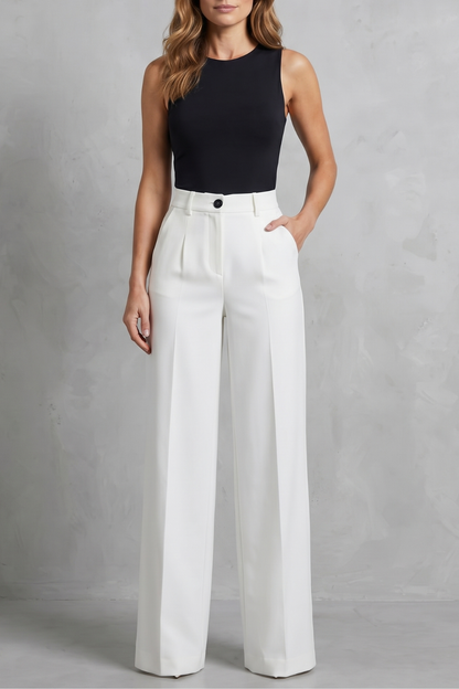Rowena | Wide-Leg Trousers White Tailored High-Waist Pleated for Women