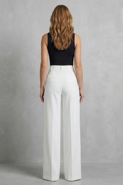 Rowena | Wide-Leg Trousers White Tailored High-Waist Pleated for Women