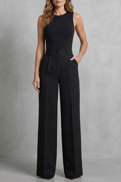 Rowena | Wide-Leg Trousers White Tailored High-Waist Pleated for Women