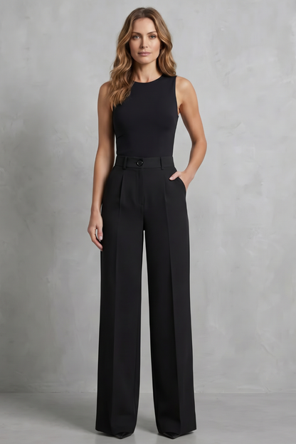 Rowena | Wide-Leg Trousers White Tailored High-Waist Pleated for Women