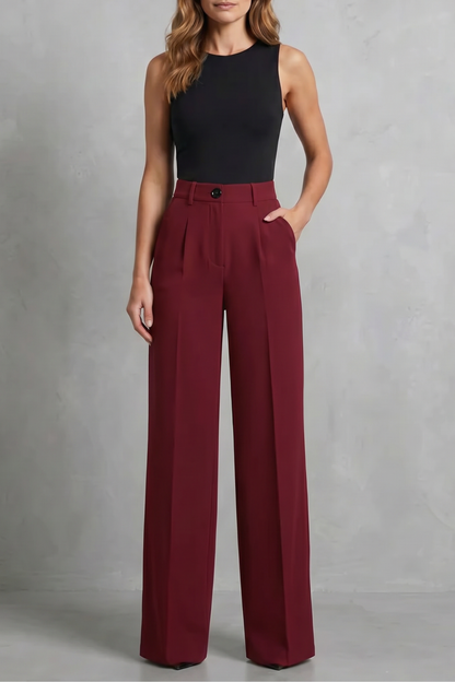 Rowena | Wide-Leg Trousers White Tailored High-Waist Pleated for Women