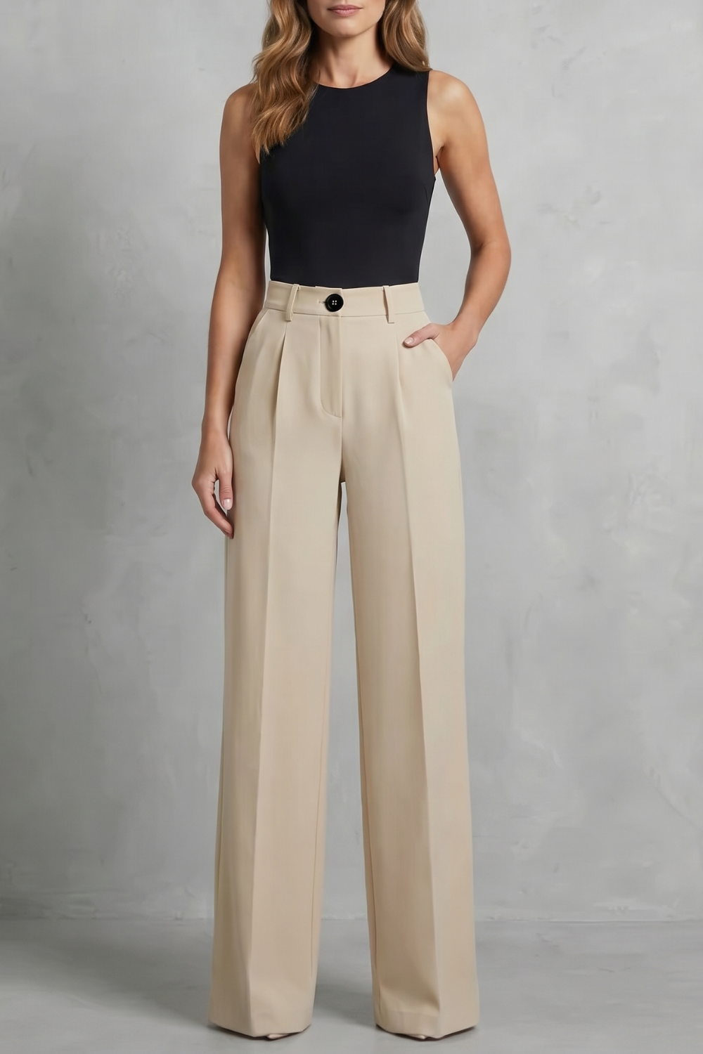 Rowena | Wide-Leg Trousers White Tailored High-Waist Pleated for Women