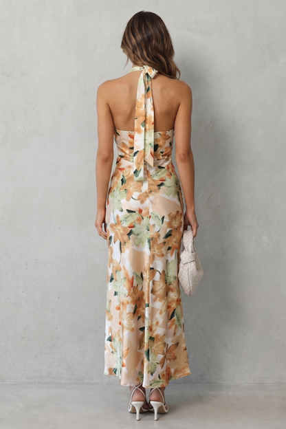 Rosalind | Maxi Dress White Floral Chiffon Halter Neck for Women