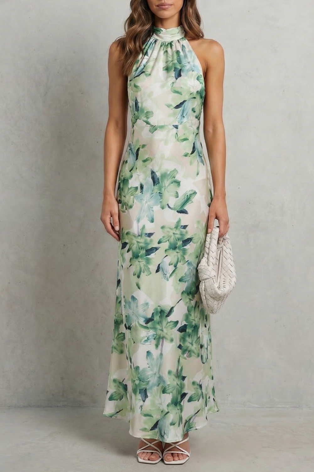Rosalind | Maxi Dress White Floral Chiffon Halter Neck for Women