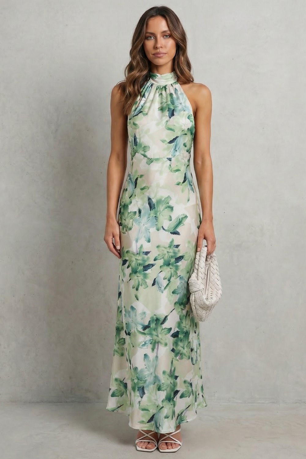 Rosalind | Maxi Dress White Floral Chiffon Halter Neck for Women