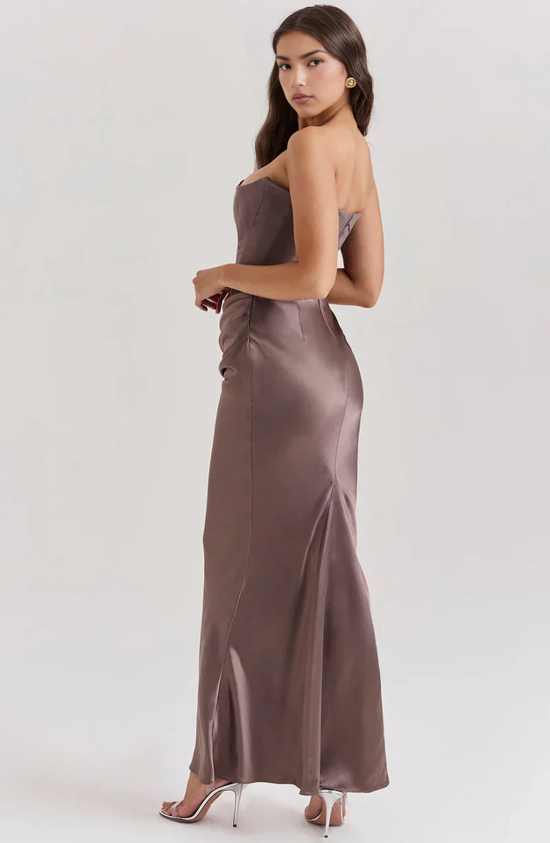 Prue | Maxi Party Dress Pink Satin Strapless Corset for Women