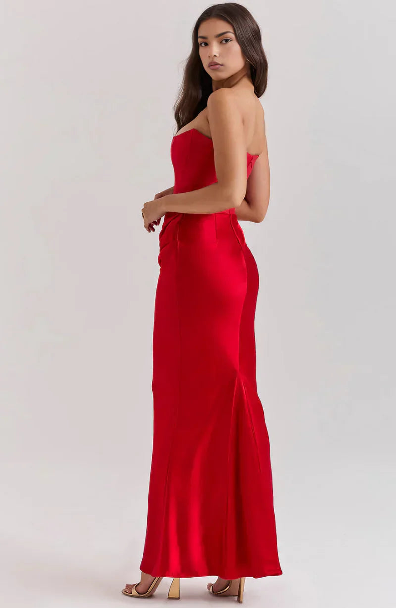 Prue | Maxi Party Dress Pink Satin Strapless Corset for Women