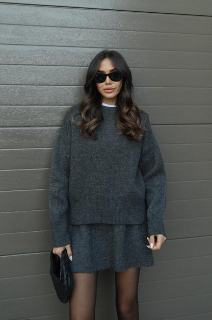 Emmeline | Knit Two-Piece Set Forest Green Sweater Mini Skirt for Women