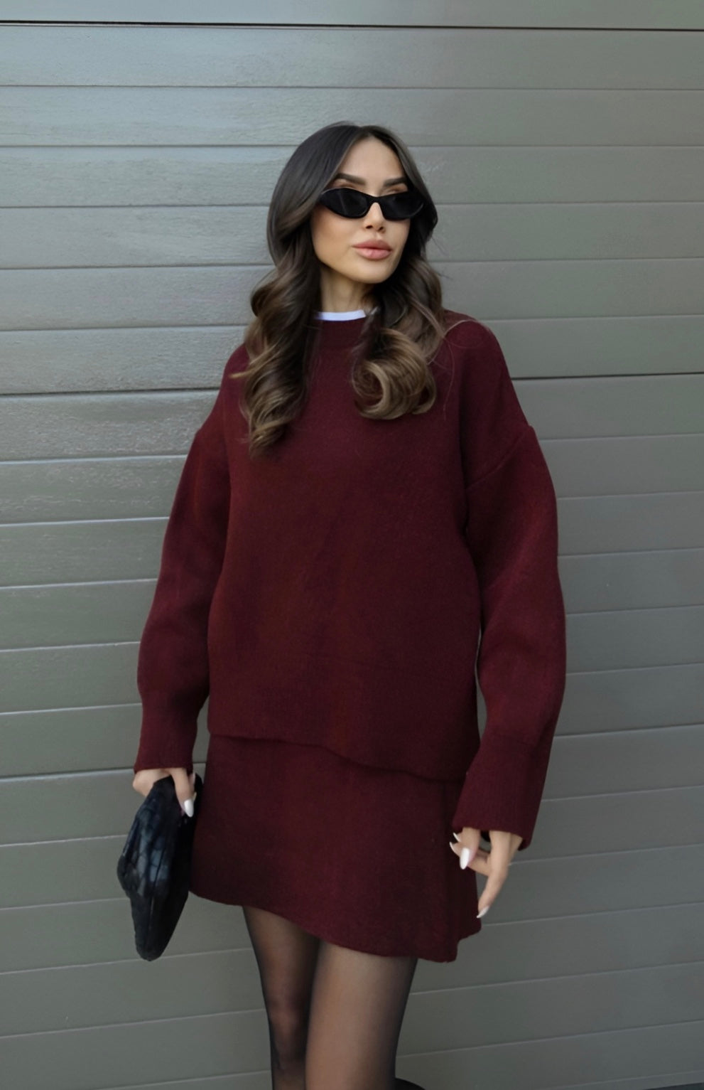 Emmeline | Knit Two-Piece Set Forest Green Sweater Mini Skirt for Women