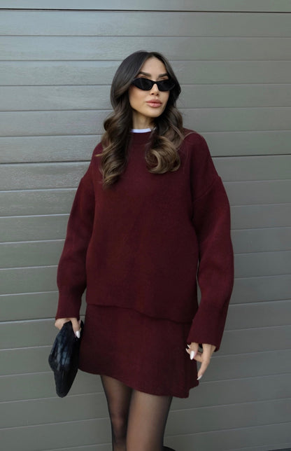 Emmeline | Knit Two-Piece Set Forest Green Sweater Mini Skirt for Women