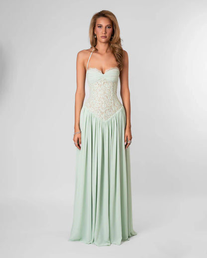 Elspeth | Maxi Party Dress Pink Lace Corset Halter for Women