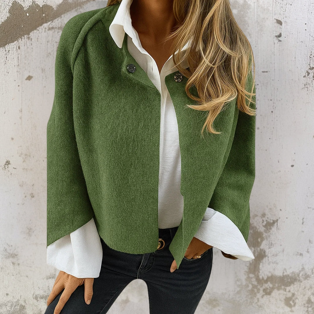 Nadine | Cardigan Taupe Fluffy Wool Button-Front Casual for Women