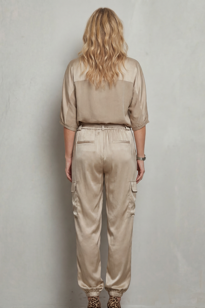 Lynnette | Satin Cargo Lounge Set Champagne Silky Relaxed Fit for Women