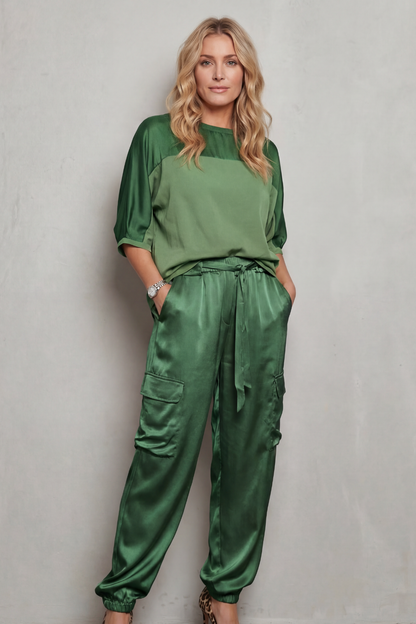 Lynnette | Satin Cargo Lounge Set Champagne Silky Relaxed Fit for Women