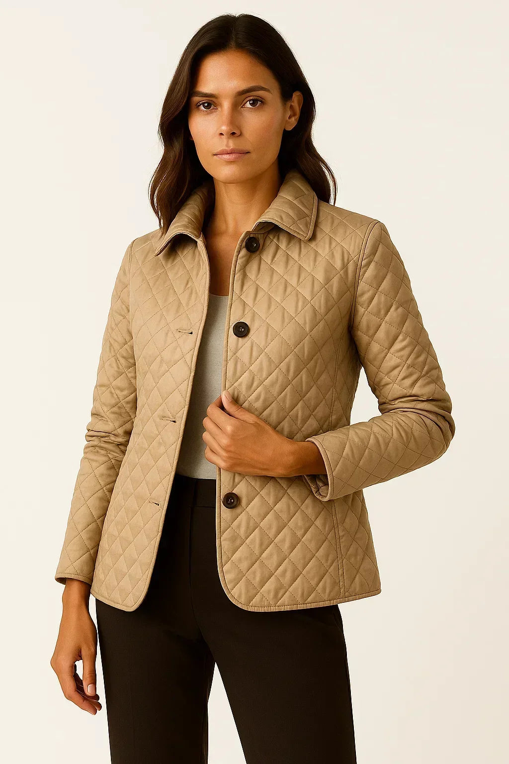 Sioned | Quilted Jacket Navy Diamond Check Lining for Women