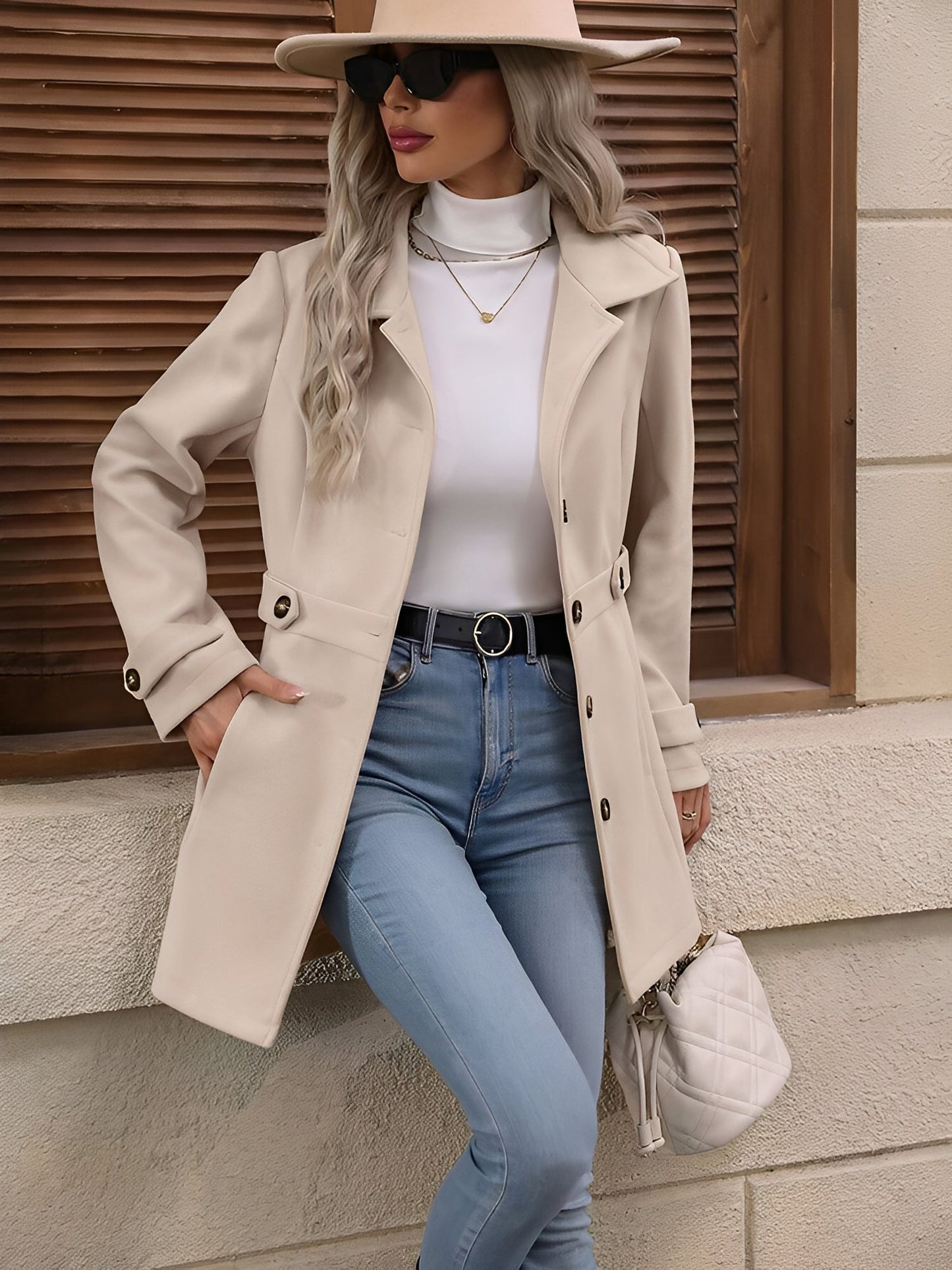 Evangeline | Trench Coat Camel Double-Breasted Belted for Women