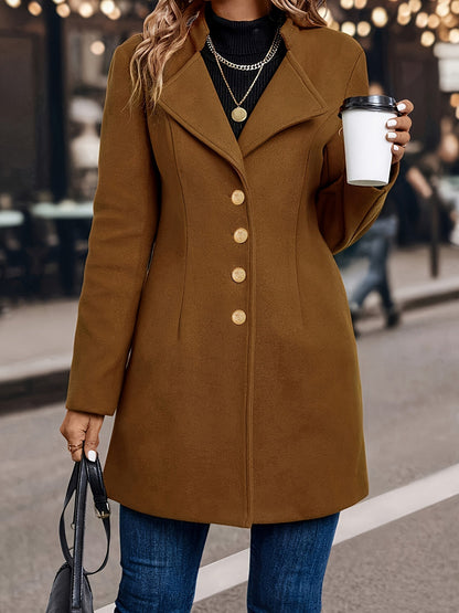 Fionnuala | Wool Coat Brown Gold-Button Wide-Collar for Women