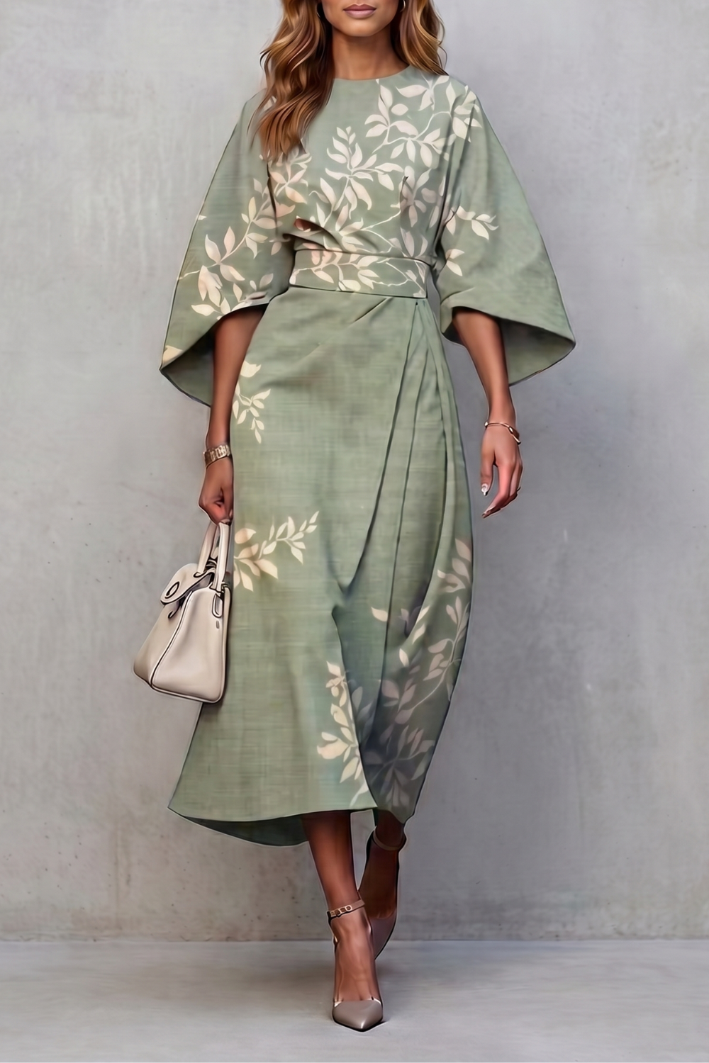 Phoebe | Midi Dress Multicolour Floral Print Wide Sleeve for Women